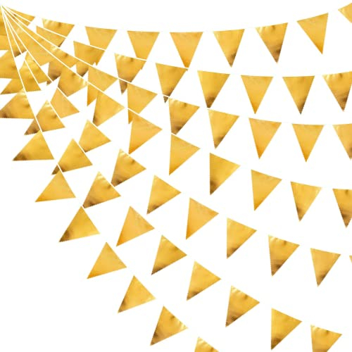 32Ft Gold Stoff Dreieck Banner Flagge Doppelseitig Metallische Holografische Wimpel Girlande für Hochzeit Baby Brautparty Geburtstag Bachelorette Verlobung Weihnachten Junggesellinnenabschied Deko