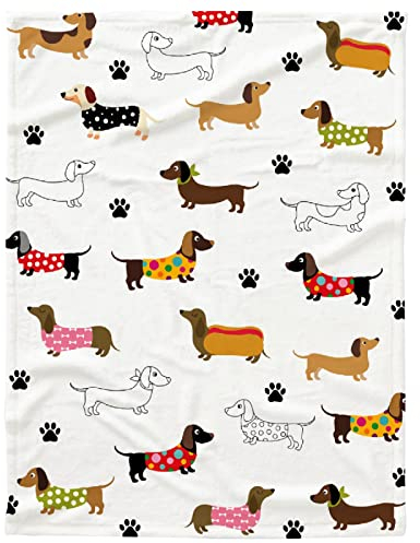 Dackel-Hundedecke, personalisierte Hundedecke, Welpendecke, Hundegeschenk für Hundeliebhaber, Mutter, Vater, niedliche Hundepfoten-Drucke, Größe M, 152.4x127 cm für Jugendliche