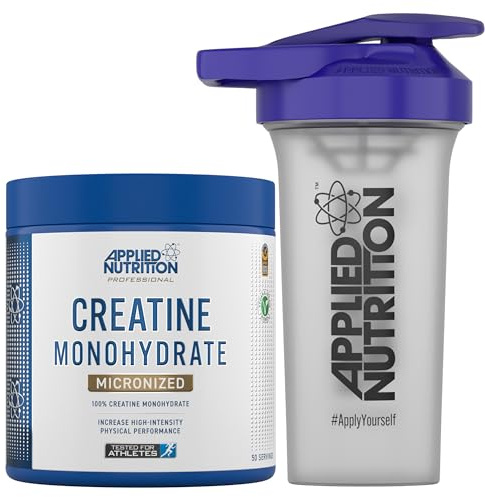 Applied Nutrition Creatine + 700ml Shaker | Creatine Monohydrate Micronized Powder, Increases High-Intensity Physical Performance (250g - 50 Servings) (Unflavoured)