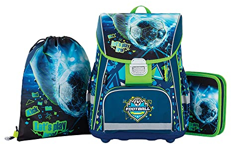 OXY BAG PREMIUM Fußball Schulranzen 3tlg für 1.-3. Klasse | Ergonomisch, Reflektierend, 28L Volumen | Inkl. Schuhbeutel & Federmappe | Ideal für Grundschüler mit Stabilen Boden, Anatomische