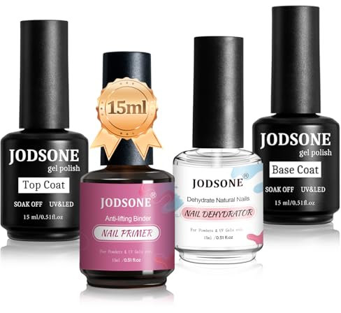 JODSONE 4 Bottles of 15 Capacities of Nail Dehydrator Nail Primer Base Top Coat Long Lasting and Easy to Apply Large Bottle