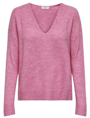 JdY Jdyelanora Pull col en V L/S KNT Noos, Rose Cosmos/détail : mélangé, XS