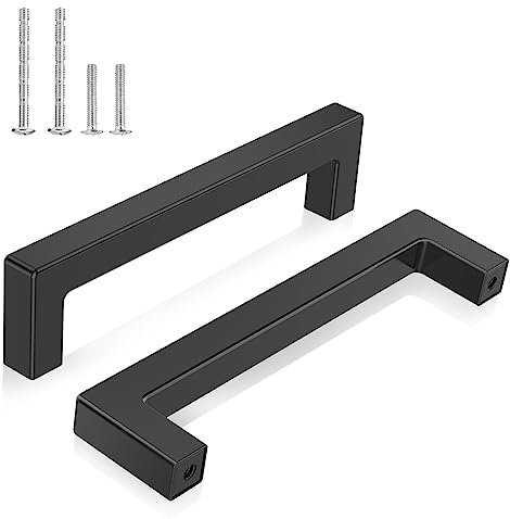 ENLACE Möbelgriffe Schwarz, 12 Stück Küchengriffe 128mm Lochabstand Edelstahl Schrankgriffe mit 48 Schraube, für Schublade, Schrank, Möbel, Küche, Küchenschränke, Kleiderschrank