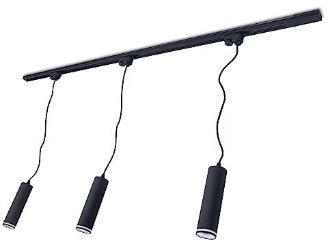 KOLORENO Steka Ring Schienenleuchte - LED Seilleuchte Schienensystem - Schiene mit 3x GU10 Strahler- Dekorative Lampe Deckenstrahler - LED-Innenlampe - 1,5 m Lange Schiene - Schwarz