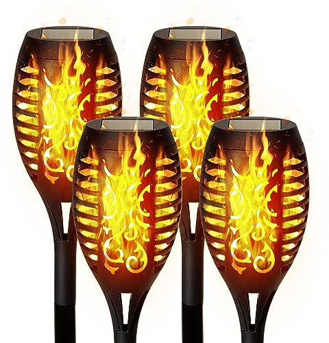 Saska Garden Solarlampen für Außen Garten - 4x Solarleuchten Outdoor - Led Gartenbeleuchtung Solar mit Flammeneffekt - Gartendeko für Draußen Wetterfest