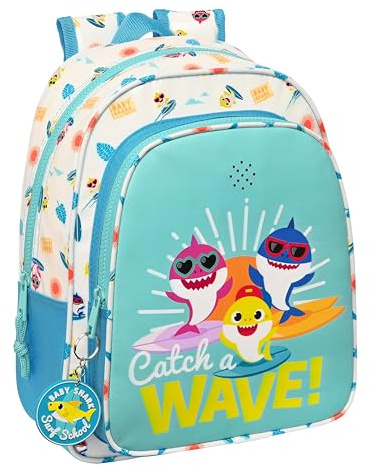 Safta Baby Shark Surf Schulrucksack für Kinder mit Musik, ideal für Kinder verschiedener Altersgruppen, bequem und vielseitig, Qualität und Widerstandsfähigkeit, 27 x 10 x 33 cm, Blau und Weiß