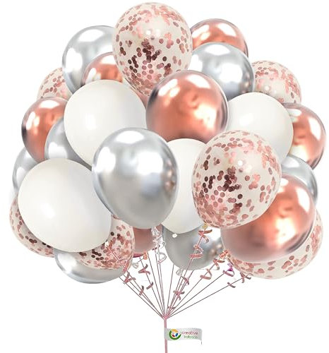 Rose-Gold & Silver Balloons - 30 Pack, 10 Inch, Plain Round Latex Balloons with Rose-Gold Confetti for Birthday, Wedding & Baby Shower Decorations