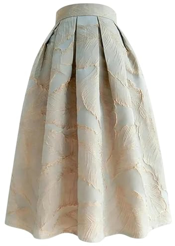 CBLdF Damen Stickerei Luxus Vintage A-Linie Rock - Mode Hohe Taille Jacquard Unregelmäßiger Tutu Streetwear All-Match - Beige M