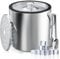 2L Eiskübel Edelstahl, Eiswürfelbehälter Edelstahl, Eiskühler mit Deckel und Zange, Doppelwandiger Eiswürfelbehälter mit Abtropfsieb, Lsolierter Eiseimer für Bier Sekt Wein, Kann Eiswürfel Geben