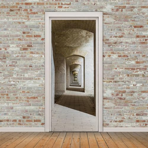 TürPoster Korridor 3D Türaufkleber PVC Türfolie Türtapete Selbstklebend DIY Türbild für Küche Schlafzimmer Dekoration, 47.5x215cmx2pcs