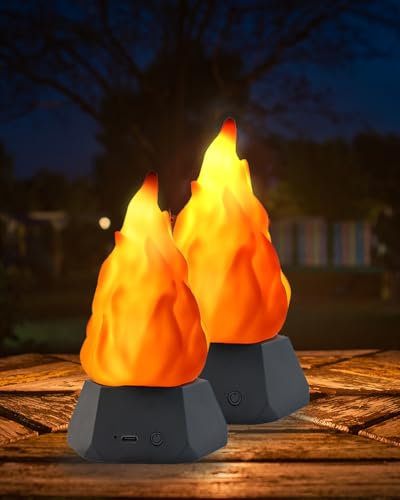 ARTISTMART Fake Fire Lamp, LED Rechargeable Travel Night Light with Flickering Cozy Lighting,3-Mode Flame Fireplace Candles for Apartment Patio Decor Outdoor Camping Decorations-2 Pack…