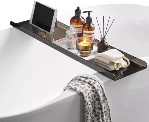 Badewannenablage Acrylglas, Badezimmer Aufbewahrungsbox Badewannentisch Badezimmer Organizer Ablage Tablett Deko Bad, Für Ipad Und Bücher Badewannentablett(Size:70CM,Color:Transparentes Schwarz)