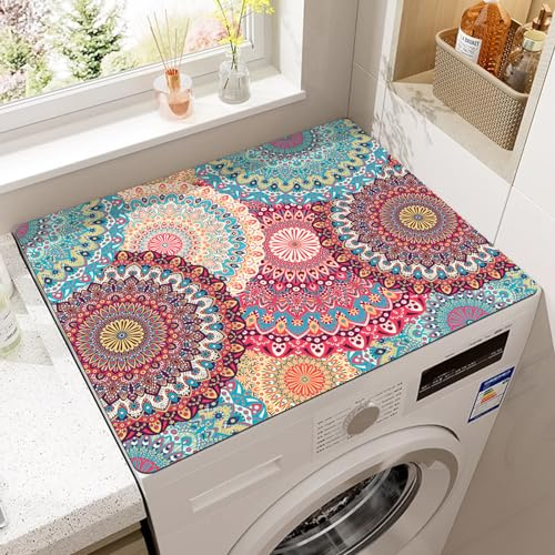 YJSZY Tappetino Lavatrice 60 X 50 Cm Boemia Mandala Copri Lavatrice Protezione in Silicone per Lavatrice E Asciugatrice Design Antiscivolo Lavabile Washer Dryer Top Protector Mat (60 x50 cm,Colore 1)