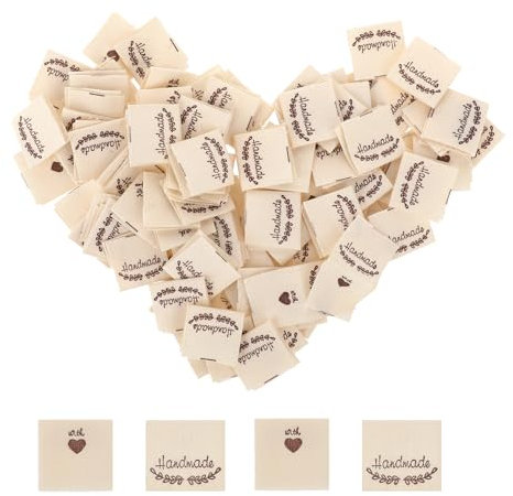 100 Stück Näh Label Handmade Labels Tags handgefertigte Etiketten, Stoffetiketten, Nähetiketten für handgefertigte Artikel, bestickte Stoffetiketten zum Selbermachen, Basteln, Stricken, Häkeln, Nähen
