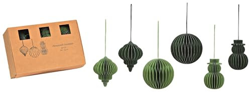 Weihnachtsbaumschmuck-Set Kugeln Wabenball & Schneemann aus Papier Christbaumschmuck Weihnachtsanhänger Tannenbaumhänger Chirstbaumkugeln Weihnachtsdeko Weihnachten Farben salbei & grün Inhalt 6 Stk
