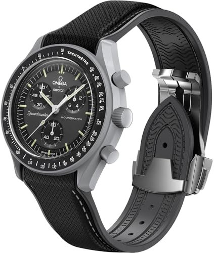 Swatch Omega MoonSwatch 20 mm Faltschnalle, gebogen, keine Lücke, Ersatzarmband für Damen und Herren (Schwarz und Grau)
