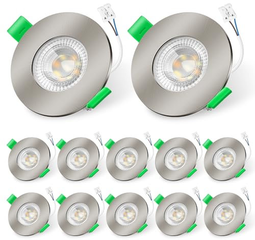 ALUSSO LIGHTING 12er Set LED Einbaustrahler 230V Dimmbar Flach, 6W LED Spots 68mm mit Abnehmbar Modul, 3CCT Warmweiß Naturweiß Kaltweiß IP44 Einbauleuchten für Badezimmer Küche, Nickel Gebürstet