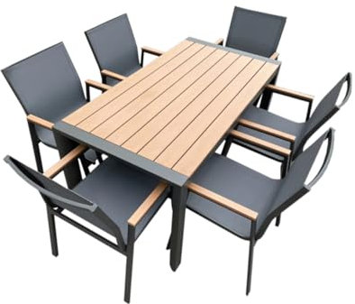 ZENIT ENERGY Gartenmöbel Alu/WPC 7-TLG. Anthrazit/Braun Sitzgruppe Terassenmöbel Essgruppe 200