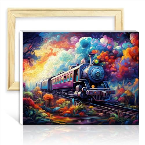 TANGFEIY Malen-nach-Zahlen-Set, Zug, Ölgemälde zum Selbermachen, Leinwand, Basteln, Acrylzahlen mit Pinseln für die Wanddekoration zu Hause, Gemälde, ohne Rahmen (50 x 65 cm)