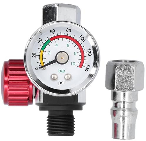 G1/4 Pouces Régulateur Pression Air Acier Inoxydable avec Manomètre Coloré Haute Précision, Vanne Réglage Pression Joint Fileté, Accessoires Compresseur pour Pistolet Peinture, Outils Pneumatiques