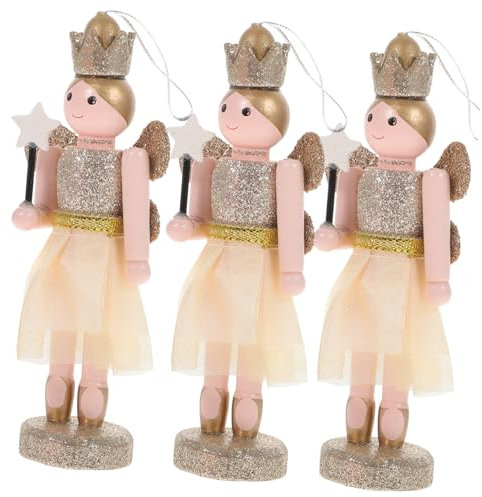 GRADENEVE 3 Pièces Pendentif Casse-Noisette Casse-Noix Au D'épice Décor d'ange en Noyer Poupée Soldat Casse-Noisette Mini Figurine Casse-Noisette Jouet Poupée Casse-Noisette Bois Golden