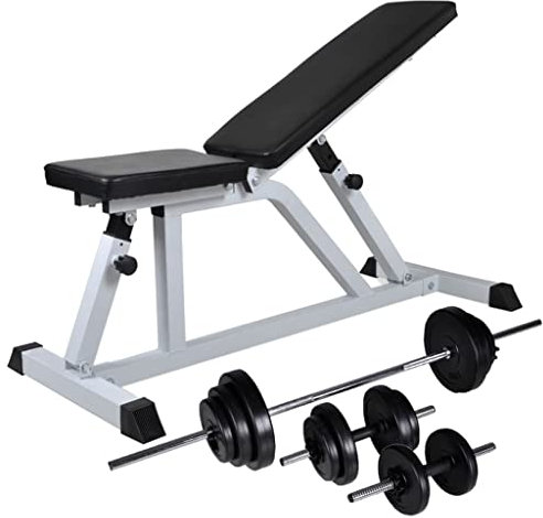 Juroupi Trainingsbank mit Langhantel- und Kurzhantel-Set, 30,5 kg, verstellbare Fitnessbank, Trainingsbank, 275350
