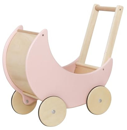 Lauflerner Puppenwagen aus Holz Lauflernwagen Baby Walker Lauflernhilfe Laufwagen Puppe (rosa/Natur)