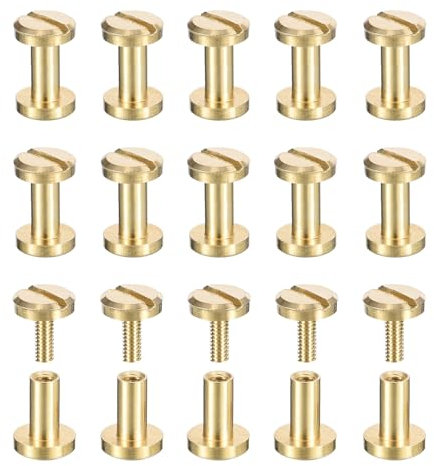 sourcing map 25Pack Brass Chicago Screws, 6x6mm Flat Head Screw Back Binding Post Nail Stud Rivets for DIY Leather Craft Belt Strap, Brass Tone