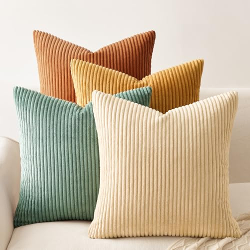 Topfinel 60x60 Kissenbezug Orange Blau 4er Set Kordsamt Kissenbezüge Kissenhülle Dekokissenbezug Sofakissen Dekokissen Deko für Sofa Schlafzimmer Wohnzimmer Balkon Kinder flauschig Farbverlauf