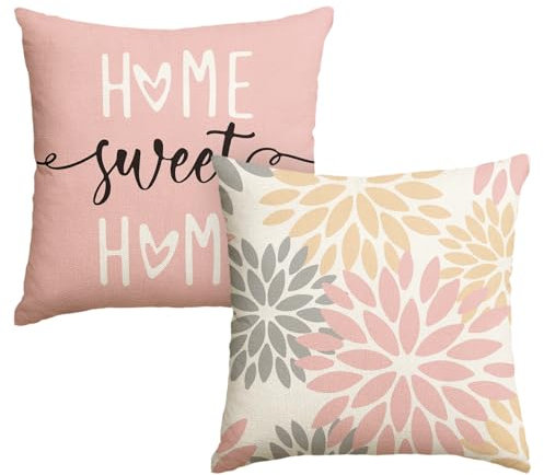 Artoid Mode Rosa Dahlien Blumen Frühling Kissenbezüge 2er Set, 50x50 cm Zierkissenbezug Cushion Cover Couch Wohnzimmer Außenbereich Deko
