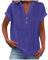 Womens Tops, Ladies Tops 2025 Women's Summer Cotton Linen Cap Sleeve T-Shirt Button V Neck Tunic Top Fashion Baggy Solid Plain Casual Shirts Trendy Blouse