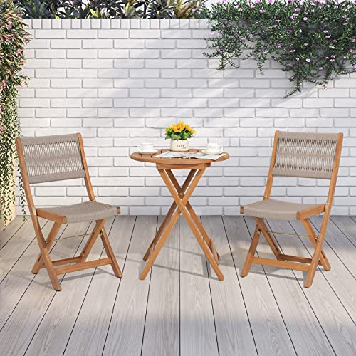 OC Orange-Casual Bistro Set, Balkonmöbel klappbar, Balkon Set aus 2 Stühle & Tisch, Sitzgruppe mit Seil Rücklehne, Keine Montage erforderlich, 3-TLG Sitzgarniture für Balkon, Garten, Hinterhof,Beige