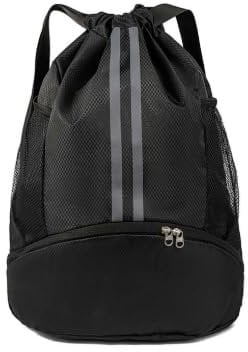 Sac à Cordon de Sport, Sac de Sport Imperméable, Sac à Dos de Sport Réglable avec Compartiment à Chaussures, Sac à Dos de Sport Scolaire pour Hommes, Femmes, Enfants, Jeunes, Noir
