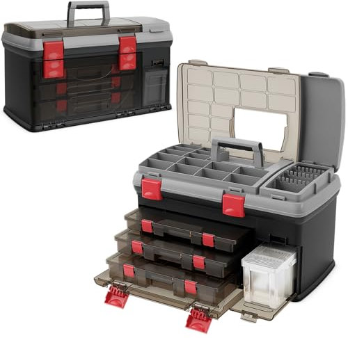 COSTWAY 5 Layer Fishing Tackle Box, Fishing Lure Box with Top Storage, 3 Removable Utility Boxes & Adjustable Dividers, Portable Tackle Storage Organizer for Vest Casting Fly Fishing