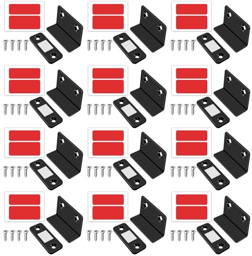 Mardatt 12Set 20Lb L-förmige Magnettürfang, Edelstahl schwarze Schrankmagnete Türmagnet mit Schrauben für Küche Badezimmer Schrank Schrankschublade Verschluss (1,66 x 0,68)