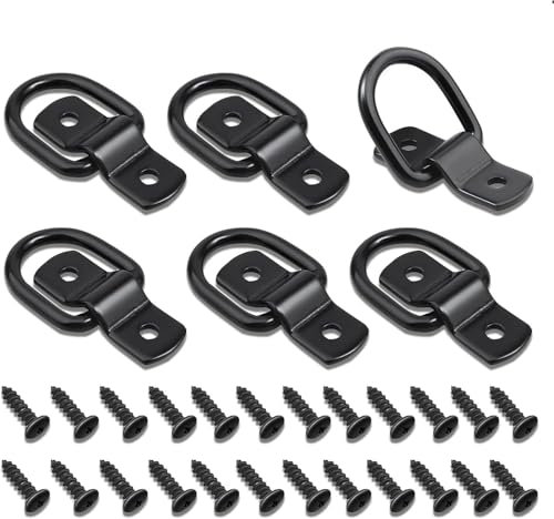 UOSIWYA 6 Pcs D-Ring, Tie Downs Anchors D Heavy Duty Lashing Rings Trailer Hooks with Screws for Securing Truck Boat Cars Kayak Accessories (Black)