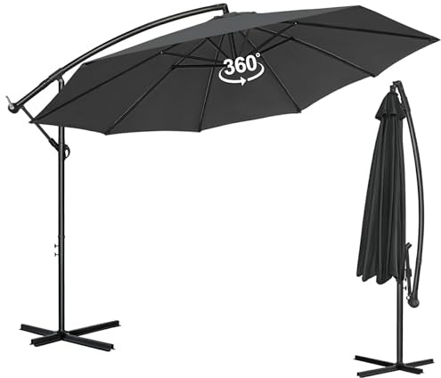 Kidsgigglz Parasol Déporté avec Manivelle, Toile Polyester Haute Densité avec Protection UV 40+, Pivotement Fluide à 360°, Structure Aluminium Robuste et Résistante au Vent, Usage Terrasse Jardin