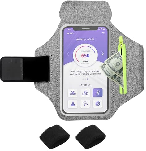 ZMDMAH Handytasche Joggen Sportarmband Handy Einstellbar Handyhalterung Joggen Arm,Handy Armband Joggen Geeignet für Handys Bis Zu 6,8 Zoll iPhone 16/15/14/13/12 Pro Max für Running und Fitness Grey