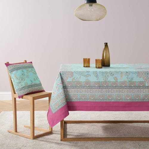 BASSETTI Indian Roses Tischdecke - Jacquard aus 100% Baumwolle in der Farbe Turchese T1, Maße: 140x170 cm - 9332384