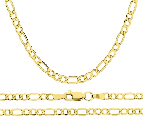 LAMUR Halskette aus 585er-Gold, Kette für Herren, Goldkette, Herrenschmuck mit Geschenkverpackung, Goldschmuck mit Reinigungstuch, Zeitlose Eleganz, 50 cm Länge & 3,5 mm Breite, Figaro-Kette