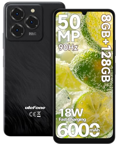 Ulefone Note 20 Pro Telephone Portable 2025, Caméra 50MP Batterie 6000mAh 18W 128Go+8Go/TF-1To Octa Core Android 14 Écran 6,75 90Hz SmartphoneDouble SIM/Fingerprint +Face ID/GPS/2Ans De Garantie-Noir