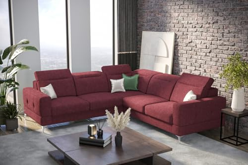 Friderik Ecksofa Malibu Max 250x250 cm mit Schlaffunktion - Stoff Gemma - Verstellbare Kopfstützen & Armlehne (Weinrot, Rechts)