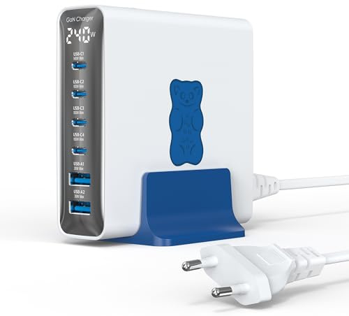 Haribo 240W Chargeur USB C PD3.1, GaN Chargeur Rapide Type C, Compatible MacBook Pro/Air, pour Lenovo/Dell/HP/ASUS/Acer, pour iPhone 17/16/15, Bleu