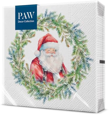 PAW Servietten 33 x 33 cm, 20 Stück - Fröhlicher Weihnachtsmann-Kreis | Dreilagig, saugstark und reißfest, festliche Tischdeko für Weihnachten und Advent, sorgt für Stimmung