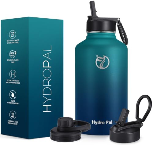 HydroPal Vacuum Insulated 1.9L Stainless Steel Water Bottle with Dual Lids | BPA Free, Leakproof 1.9L Vacuum Insulation Keeps 12H Hot 24H Cold, Bottle with Straw & Spout Lids for Gym Sports Travel Daily