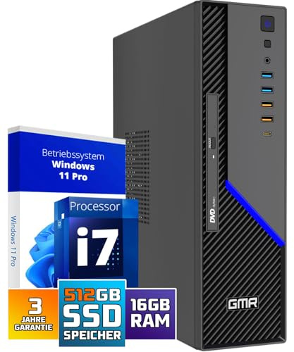 GMR Ultra SFF i7 Office PC - Business Office Computer | 3 Jahre Garantie | 16 GB RAM | 512GB SSD M.2 | DVD±RW | USB 3 | Windows 11 Pro | WiFi-Bluetooth