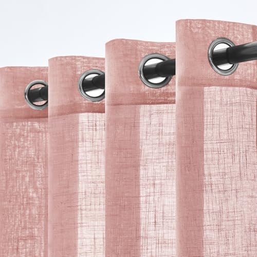 Woaboy Leinen Gardinen Vorhänge Halbtransparente Ösen Set 140x225cm Rosa | 2er Set Leinenoptik und halbtransparentes Gewebe für Wohnzimmer und Schlafzimmer, moderne Stores mit weichem Licht.