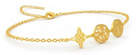 Only faith Dreifaches Armband mit Hexenknoten, Tetragramaton und Medaille des Heiligen Benedikt, Edelstahl 316L, 17 cm verstellbar, Kette 1 mm, Esoterisches Amulett, Gold und Silber
