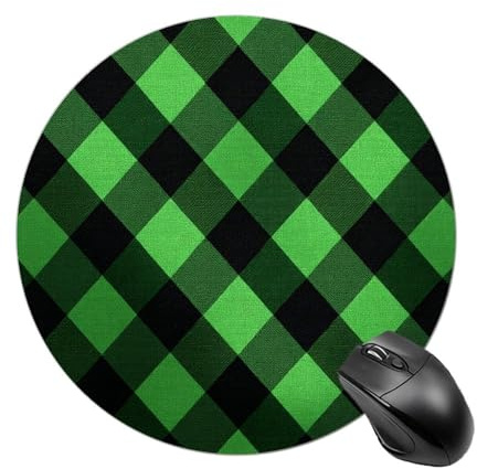 St. Patrick's Day grünes und schwarzes Karomuster-Mauspad, rund, Computer-Mauspad, wasserdicht, Gaming-Mauspads mit rutschfester Gummiunterseite, Mauspad für Laptop, Büro, 20 cm