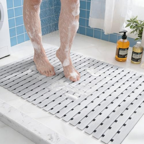 Duschmatte Rutschfest, 1 Stück Duschmatte Badewanne Zuschneidbare, 43 x 65cm, Duschmatten für Innen und Außendusche, Faltbare, für Dusche und Sauna, Grau